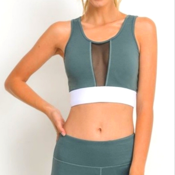 SET OF TWO WORK HARD PLAY HARD Sports Bras Dark Violet and Green - Picture 10 of 10